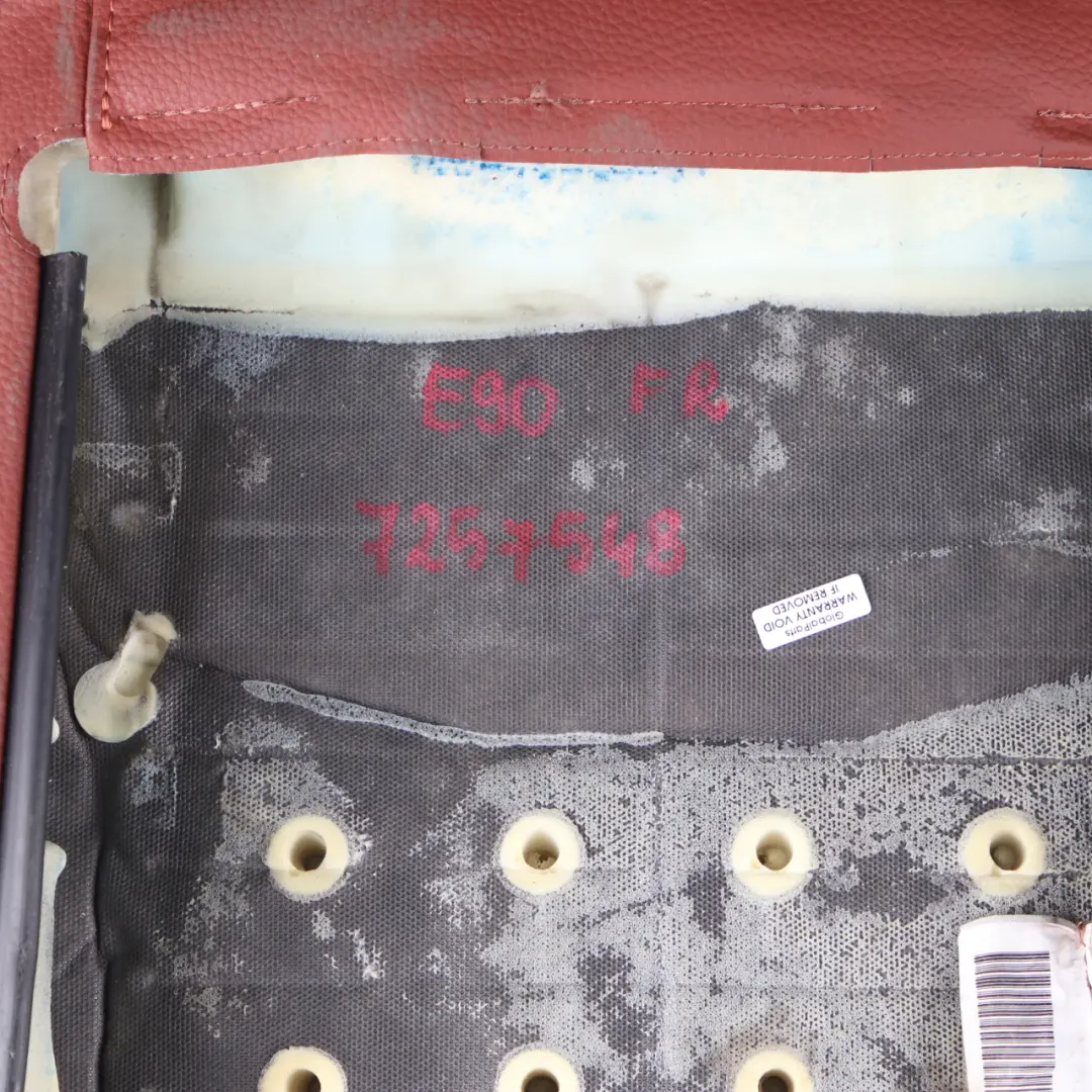 Front Right O/S Heated Backrest Cover Leather Red Brown to BMW E90 LCI Seat Cover with Part number 7257548 BMW E90 LCI Seat Cover Front Right O/S Heated Backrest Cover Leather Red Brown - SKU 7257548 - Part number 7257548