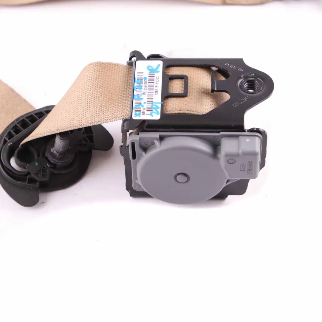 Belt BMW X3 F25 X4 F26 Upper Seatbelt Front Right O/S Safety Beige to Seat with Part number 7258430 Seat Belt BMW X3 F25 X4 F26 Upper Seatbelt Front Right O/S Safety Beige - SKU 7258430 - Part number 7258430