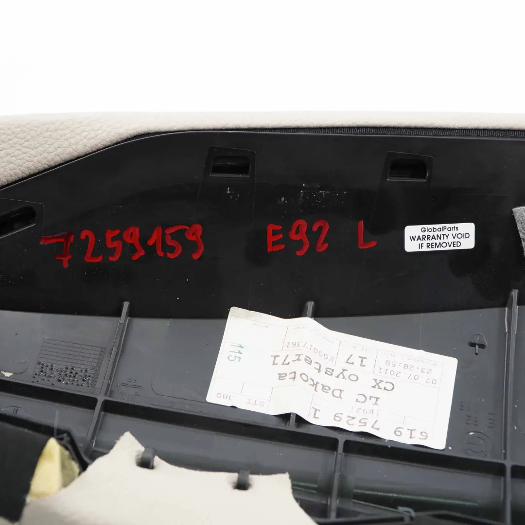 BMW E92 Coupe Side Finisher Rear Seat Left N/S Leather Dakota Oyster - SKU 7259159 - Part number 52207259159