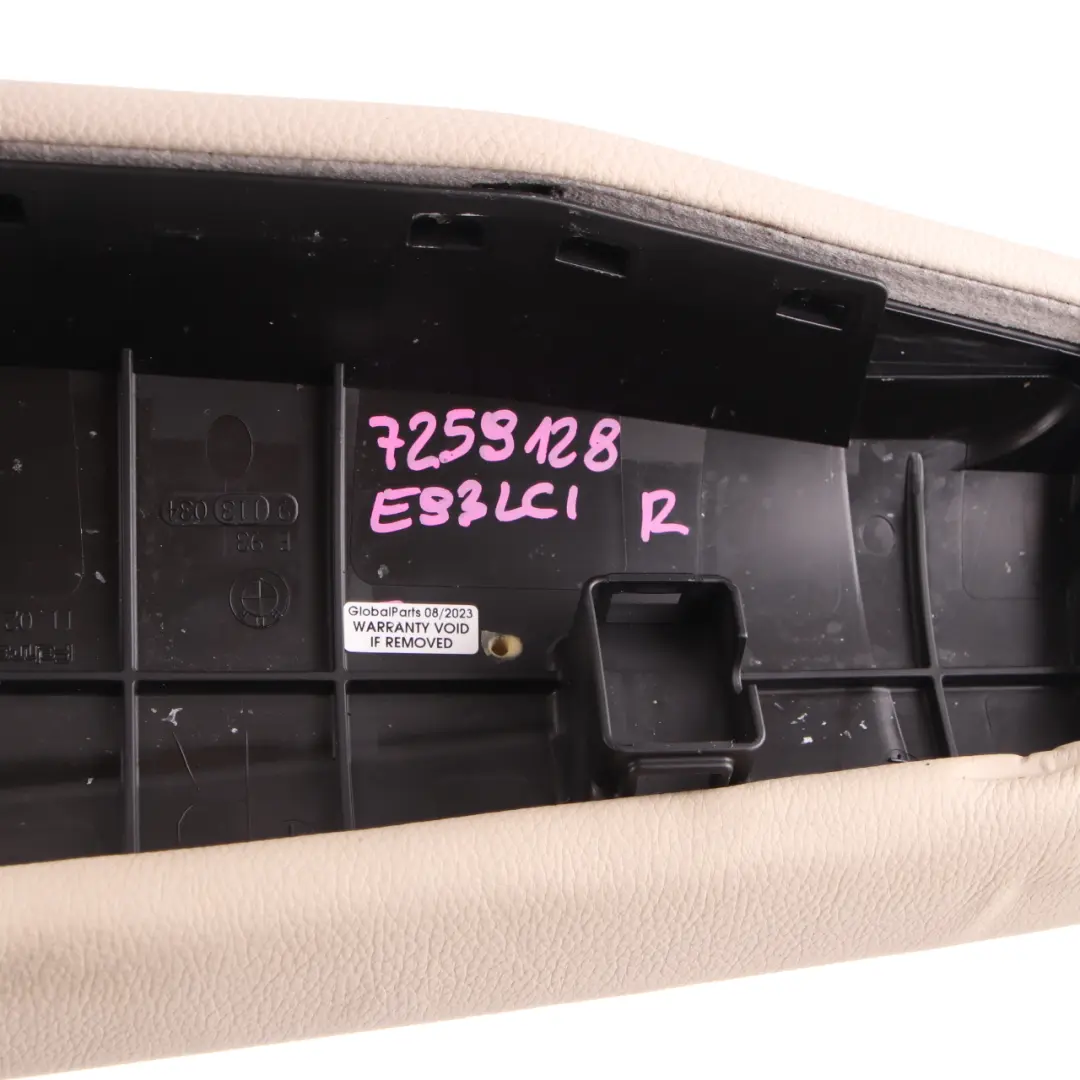 Lateral Panel Rear Seat Right O/S Finisher Cover Leather Oyster to BMW E93 with Part number 7259218 BMW E93 Lateral Panel Rear Seat Right O/S Finisher Cover Leather Oyster - SKU 7259218 - Part number 7259218