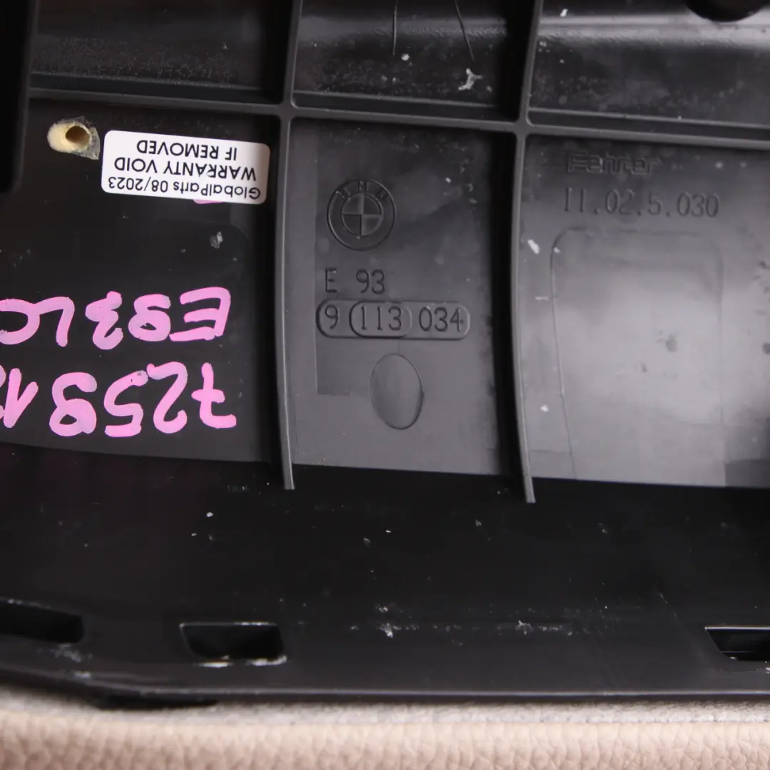 Lateral Panel Rear Seat Right O/S Finisher Cover Leather Oyster to BMW E93 with Part number 7259218 BMW E93 Lateral Panel Rear Seat Right O/S Finisher Cover Leather Oyster - SKU 7259218 - Part number 7259218
