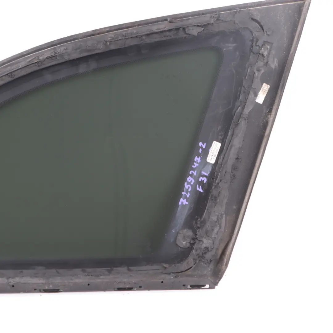 Left N/S Side Window Black AS3 Tinted Glass SSG to BMW 3 F31 Touring Rear with Part number 7259247 BMW 3 F31 Touring Rear Left N/S Side Window Black AS3 Tinted Glass SSG - SKU 7259247-2 - Part number 7259247