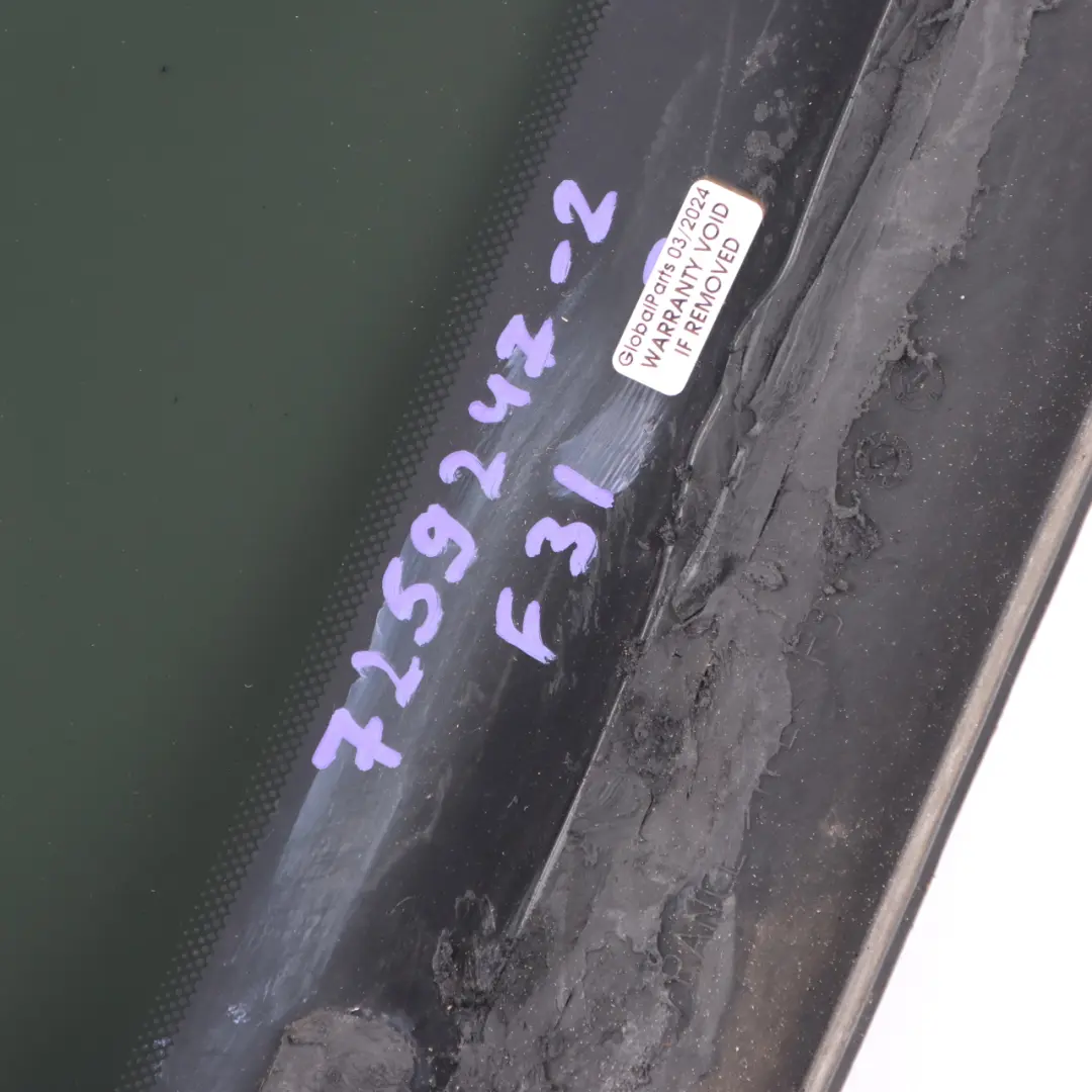 Left N/S Side Window Black AS3 Tinted Glass SSG to BMW 3 F31 Touring Rear with Part number 7259247 BMW 3 F31 Touring Rear Left N/S Side Window Black AS3 Tinted Glass SSG - SKU 7259247-2 - Part number 7259247