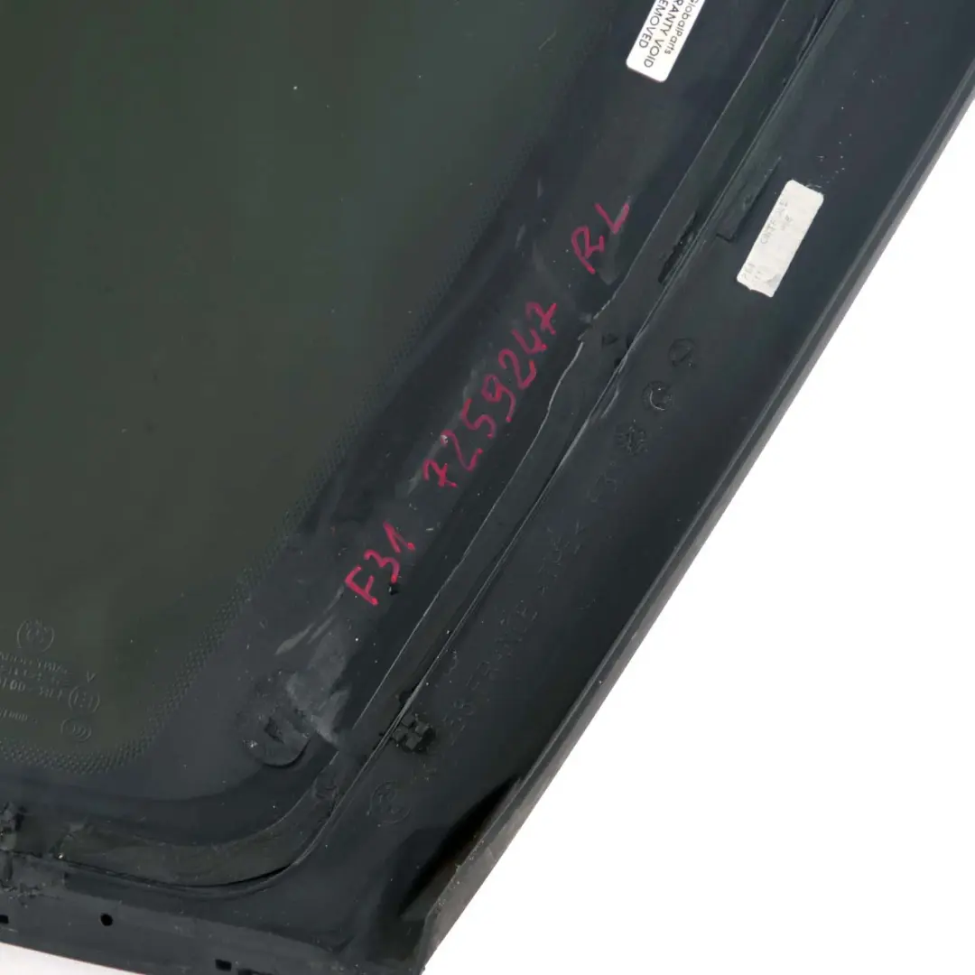 Left N/S Side Window Black AS3 Tinted Glass Chrome Strip to BMW F31 Touring Rear with Part number 7259247 BMW F31 Touring Rear Left N/S Side Window Black AS3 Tinted Glass Chrome Strip - SKU 7259247 - Part number 7259247