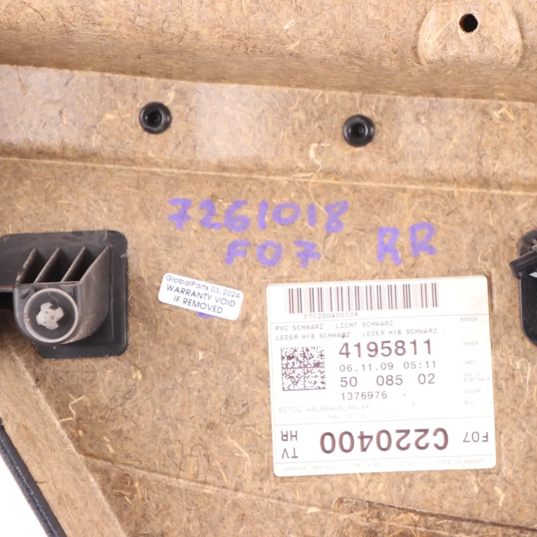  Tarjeta Puerta BMW F07 Trasera Derecha Forro Guarnición Cuero Dakota Negro - SKU 7261018 - Número de pieza 7261018