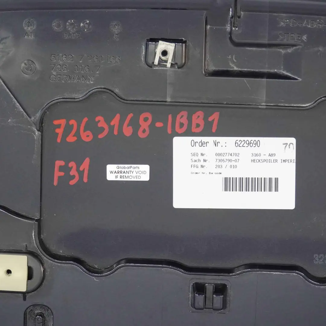 BMW F31 Touring Tapa del maletero Portón trasero Azul Imperial - A89 - SKU 7263168-IBB1 - Número de pieza 7263168