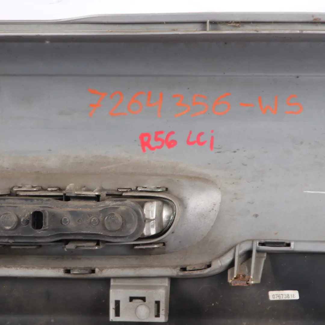 Bumper Trim Panel R57 LCI R58 White Silver Metallic - A62 to Mini R56 LCI Rear with Part number 7264356 Mini R56 LCI Rear Bumper Trim Panel R57 LCI R58 White Silver Metallic - A62 - SKU 7264356-WS - Part number 7264356