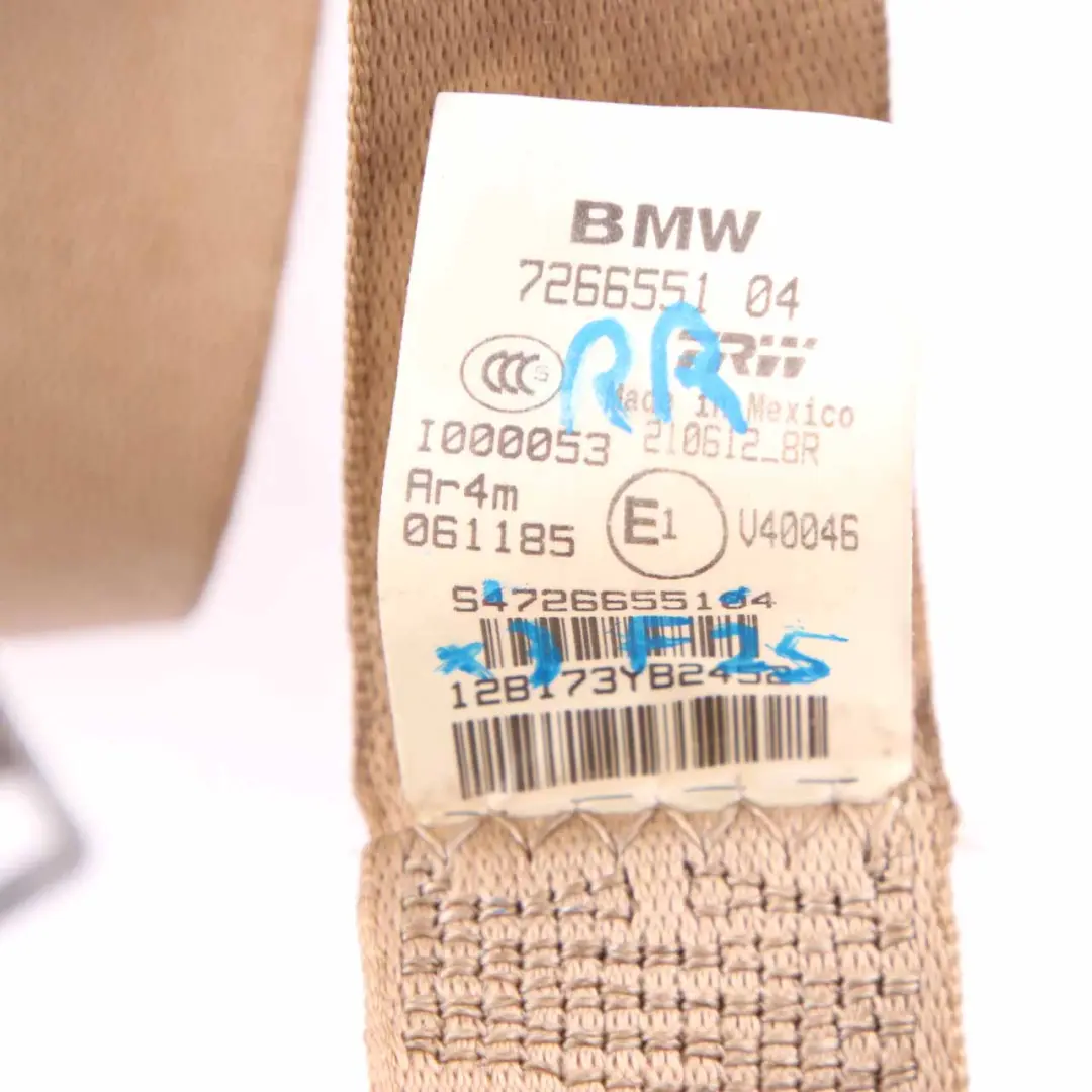 Belt BMW X3 F25 X4 F26 Rear Right O/S Upper Safety Belt Beige to Seat with Part number 7266551 Seat Belt BMW X3 F25 X4 F26 Rear Right O/S Upper Safety Belt Beige - SKU 7266551 - Part number 7266551