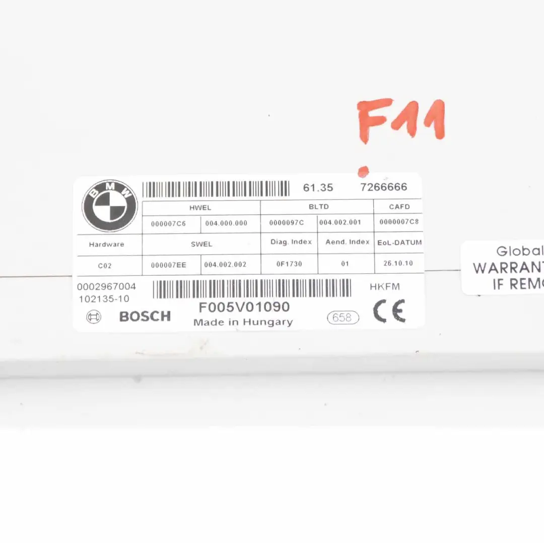 Unidad Control Portón Trasero Módulo Función Maletero para BMW F11 Touring con número de pieza 7266666 BMW F11 Touring Unidad Control Portón Trasero Módulo Función Maletero - SKU 7266666 - Número de pieza 7266666