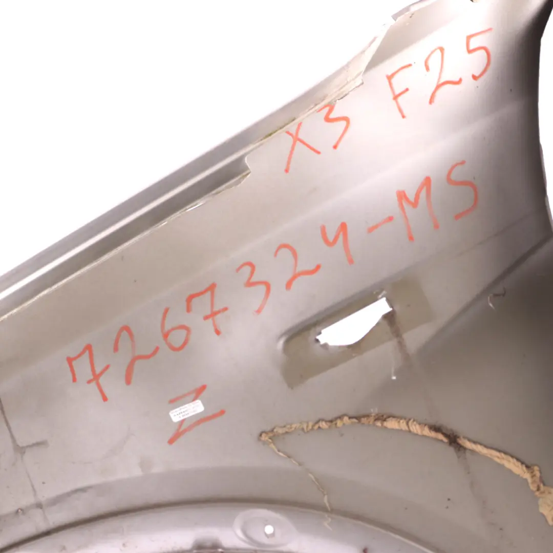 BMW X3 F25 Side Panel Wing Fender Front Right O/S Mineral Silver Metallic - A14 - SKU 7267324-MS - Part number 7267323
