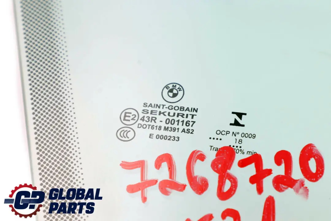 BMW 1 2 Series F21 F22 Front Right Side Door O/S Window Glass Green - SKU 7268720 - Part number 7268720