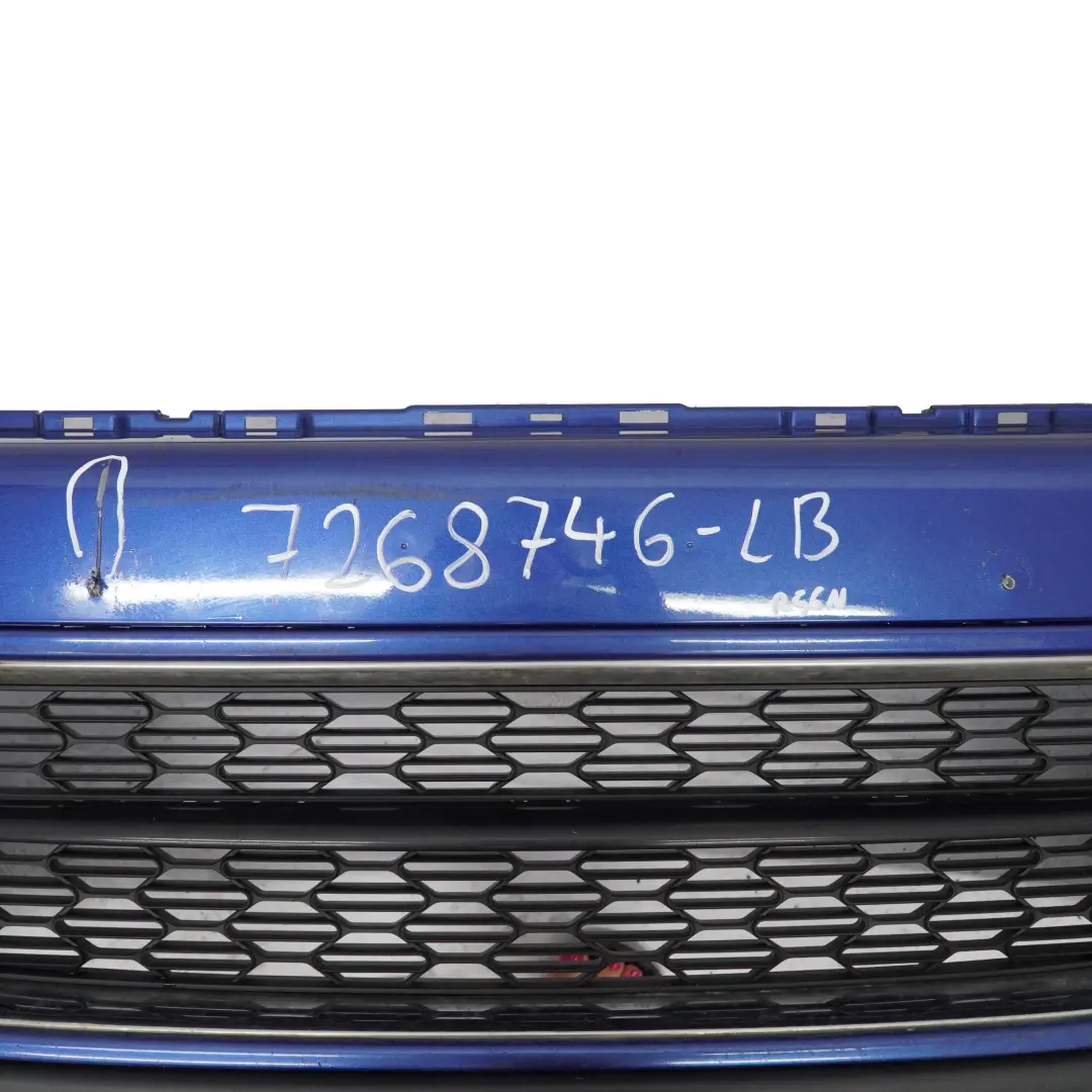 Front Bumper Mini R55 R56 LCI Complete Trim Panel Lightning Blue - A63 to with Part number 7268746 Front Bumper Mini R55 R56 LCI Complete Trim Panel Lightning Blue - A63 - SKU 7268746-LB - Part number 7268746