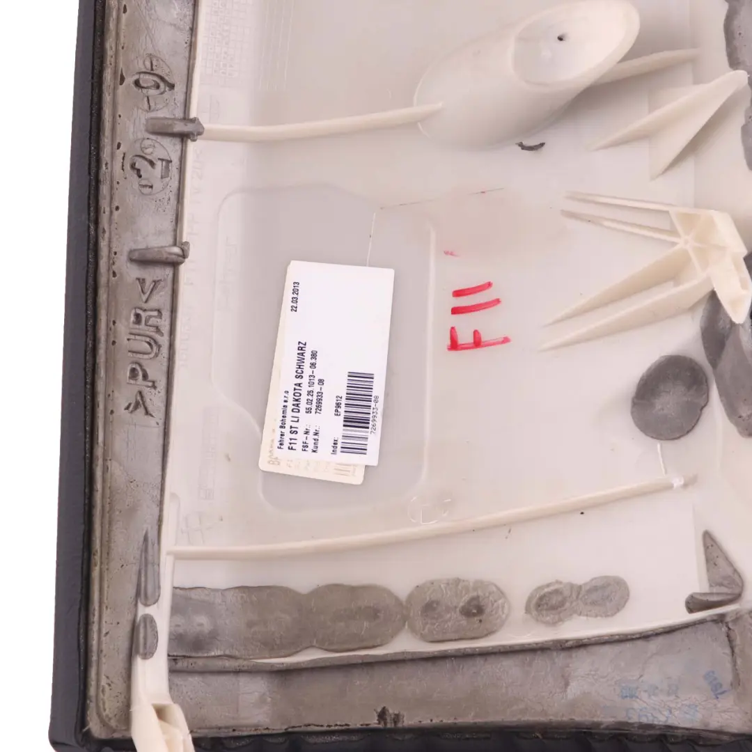 Left N/S Side Finisher Cover Black Leather Dakota to BMW F11 Touring Rear Seat with Part number 7269933 BMW F11 Touring Rear Seat Left N/S Side Finisher Cover Black Leather Dakota - SKU 7269933 - Part number 7269933