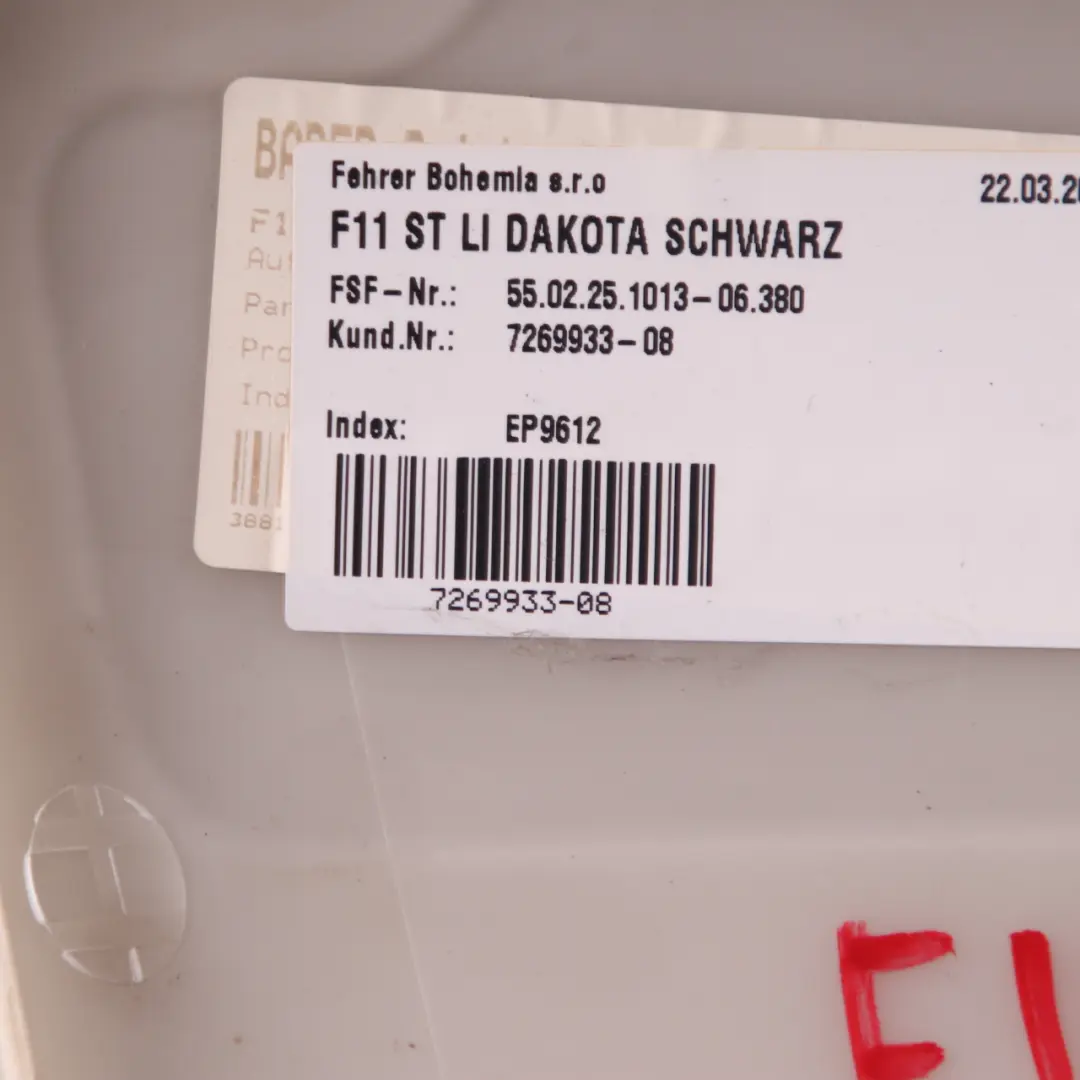 Left N/S Side Finisher Cover Black Leather Dakota to BMW F11 Touring Rear Seat with Part number 7269933 BMW F11 Touring Rear Seat Left N/S Side Finisher Cover Black Leather Dakota - SKU 7269933 - Part number 7269933