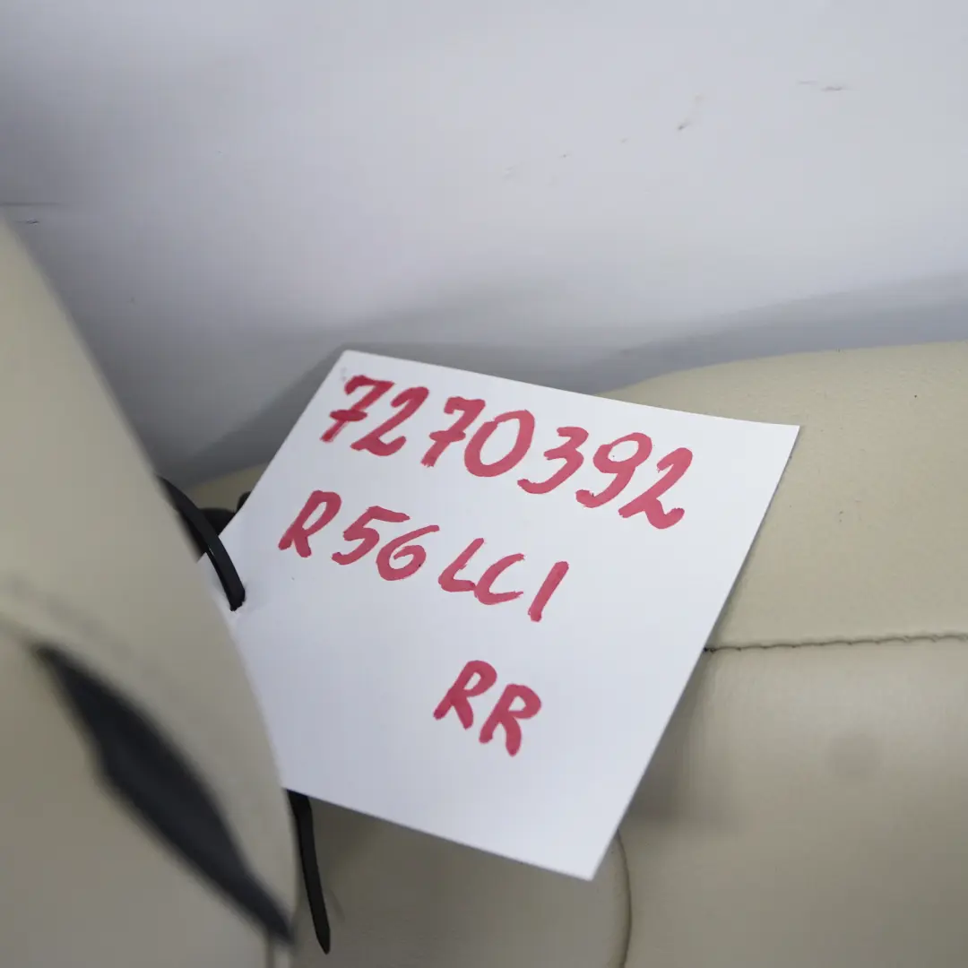 Right O/S Backrest Leather Back Cover Polar Beige to Mini R55 R56 LCI Rear Seat with Part number 7270392 Mini R55 R56 LCI Rear Seat Right O/S Backrest Leather Back Cover Polar Beige - SKU 7270392 - Part number 7270392