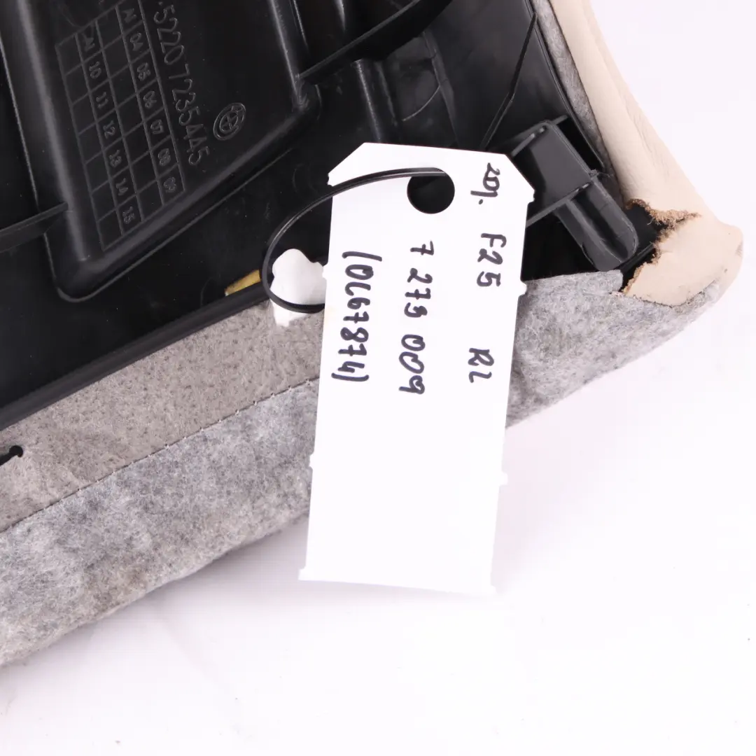 Couverture siège arrière Finition latérale Banquette gauche Cuir Oyster pour BMW F25 à propos du numéro de pièce 7273009 BMW F25 Couverture siège arrière Finition latérale Banquette gauche Cuir Oyster - SKU 7273009 - Numéro de pièce 7273009