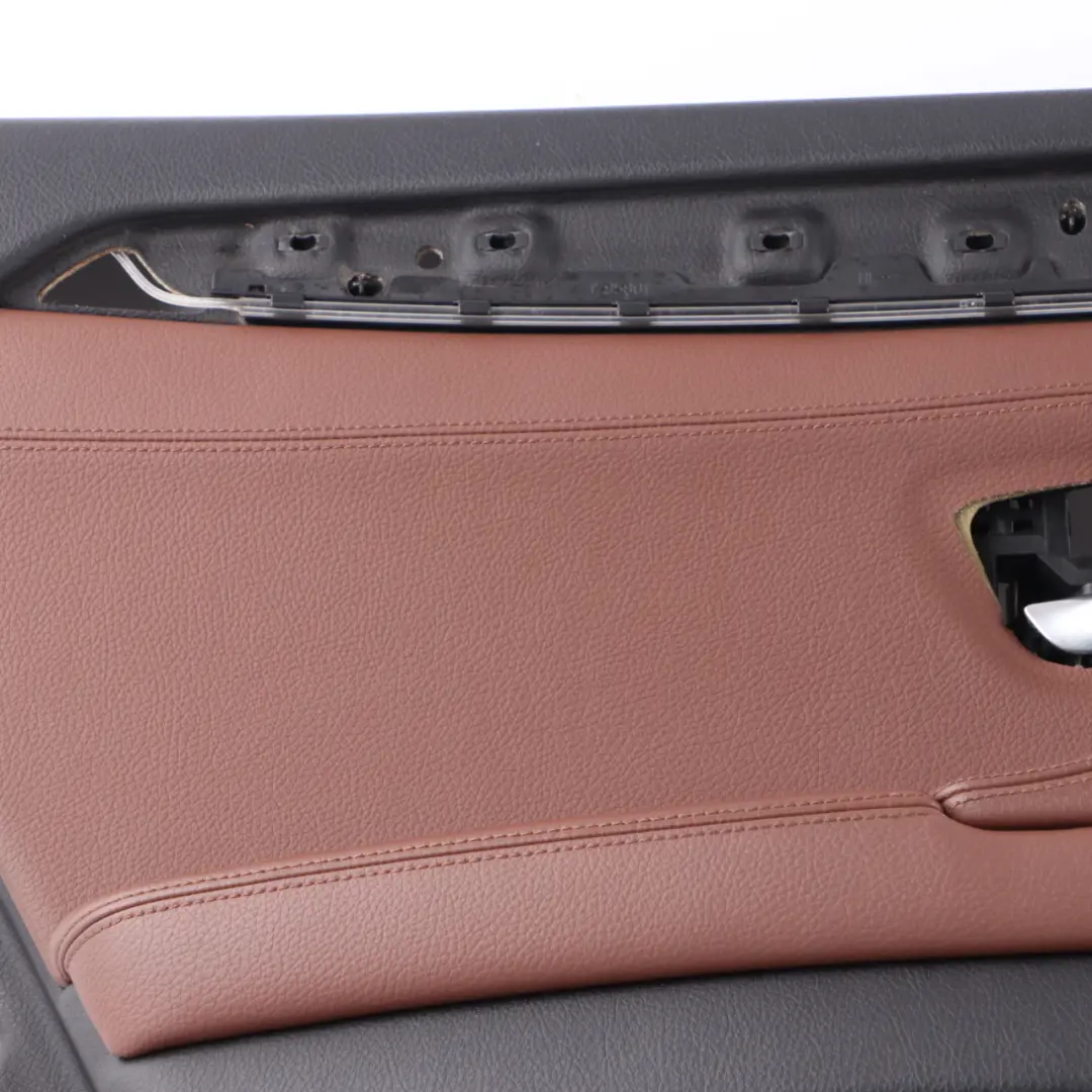 Door Card Rear Left N/S Lining Panel Leather Cinnamon Brown to BMW F10 F11 with Part number 7273289 BMW F10 F11 Door Card Rear Left N/S Lining Panel Leather Cinnamon Brown - SKU 7273289 - Part number 7273289