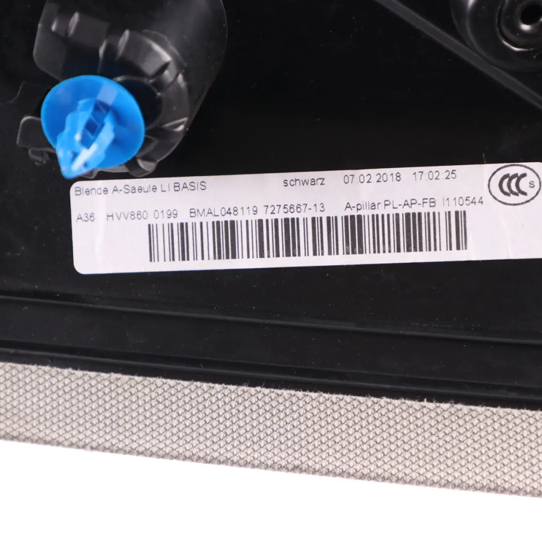 Column Cover Left N/S Trim Panel A Pillar Grey Black to BMW i3 I01 with Part number 7275667 BMW i3 I01 Column Cover Left N/S Trim Panel A Pillar Grey Black - SKU 7275667 - Part number 7275667