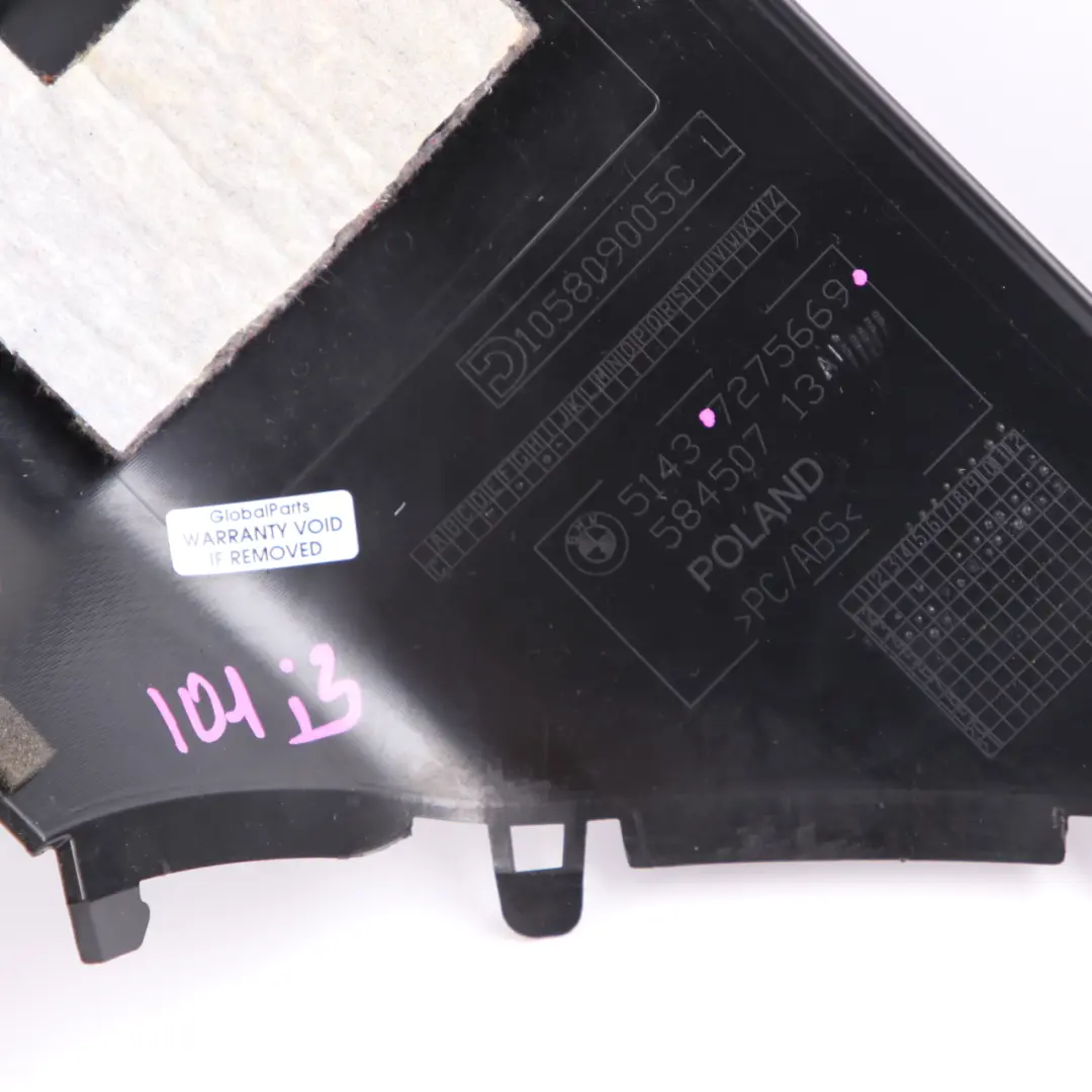 Tapa Pilar Trasero Izquierdo Columna C Panel Interior para BMW i3 I01 con número de pieza 7275669 BMW i3 I01 Tapa Pilar Trasero Izquierdo Columna C Panel Interior - SKU 7275669 - Número de pieza 7275669