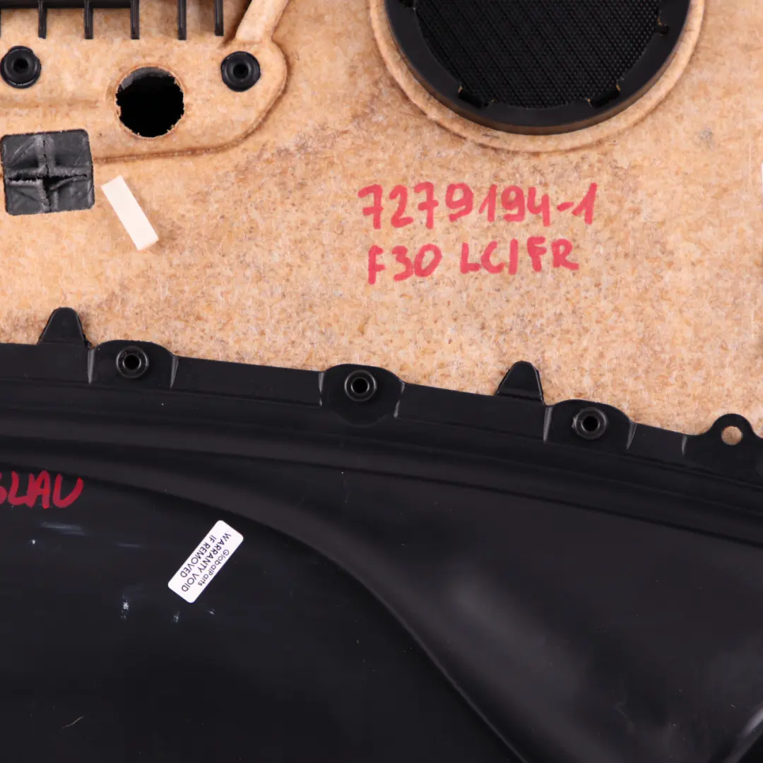 BMW F30 F31 Boczek Drzwi Przód Prawy Czarny Skórzany Niebieski Pasek - SKU 7279194-1 - Numer Części 7279194