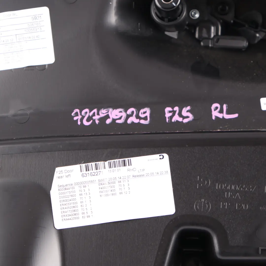  Tarjeta de Puerta BMW F25 Trasera Izquierda Forro Cubierta Cuero Nevada Negro - SKU 7279929 - Número de pieza 7279929