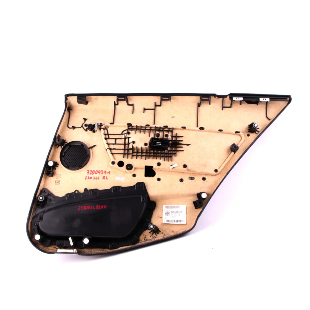 BMW F30 F31 Posteriore Sinistra Pannello Fodera Porta Pelle Nera Striscia Blu - SKU 7280939-1 - Numero di parte 7280939