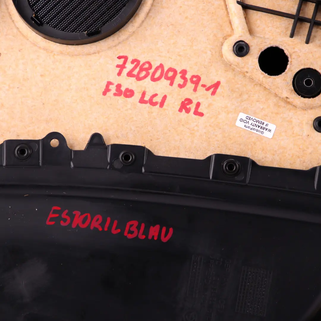 Posteriore Sinistra Pannello Fodera Porta Pelle Nera Striscia Blu per BMW F30 F31 con numero di parte 7280939 BMW F30 F31 Posteriore Sinistra Pannello Fodera Porta Pelle Nera Striscia Blu - SKU 7280939-1 - Numero di parte 7280939