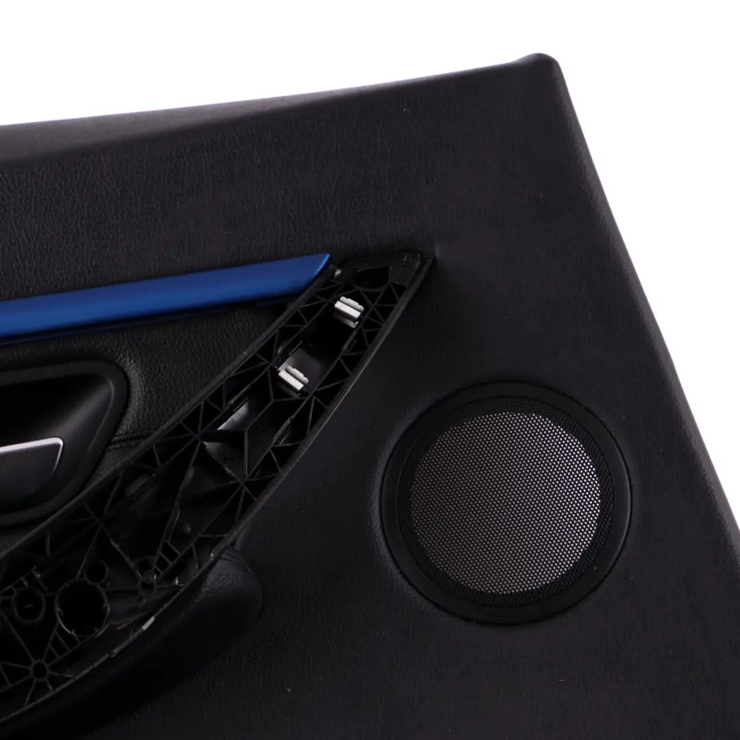 Left N/S Door Card Lining Panel Black Leather Blue Strip to BMW F30 F31 Rear with Part number 7280939 BMW F30 F31 Rear Left N/S Door Card Lining Panel Black Leather Blue Strip - SKU 7280939-1 - Part number 7280939