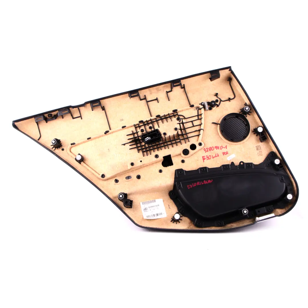 Right O/S Door Card Lining Panel Black Leather Blue Strip to BMW 3 F30 F31 Rear with Part number 7280940 BMW 3 F30 F31 Rear Right O/S Door Card Lining Panel Black Leather Blue Strip - SKU 7280940-1 - Part number 7280940