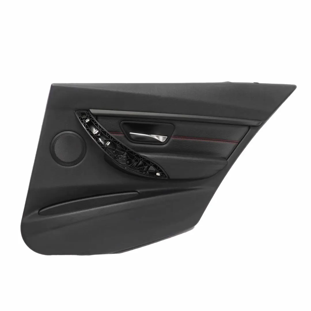 Door Card Rear Right O/S Lining Trim Panel Black Leather Red Seam to BMW F30 with Part number 7280942 BMW F30 Door Card Rear Right O/S Lining Trim Panel Black Leather Red Seam - SKU 7280942 - Part number 7280942