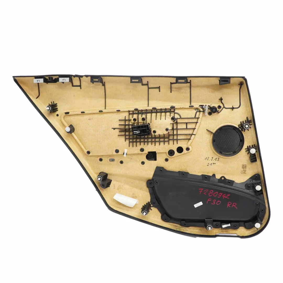 Tarjeta de Puerta Trasera Derecha O/S Forro Panel Negro Cuero para BMW F30 con número de pieza 7280942 BMW F30 Tarjeta de Puerta Trasera Derecha O/S Forro Panel Negro Cuero - SKU 7280942 - Número de pieza 7280942