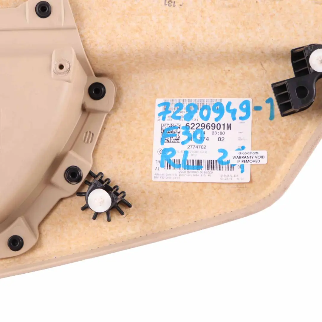 Door Card Rear Left N/S Lining Panel Leather Veneto Beige to BMW F30 F31 with Part number 7280949 BMW F30 F31 Door Card Rear Left N/S Lining Panel Leather Veneto Beige - SKU 7280949-1 - Part number 7280949