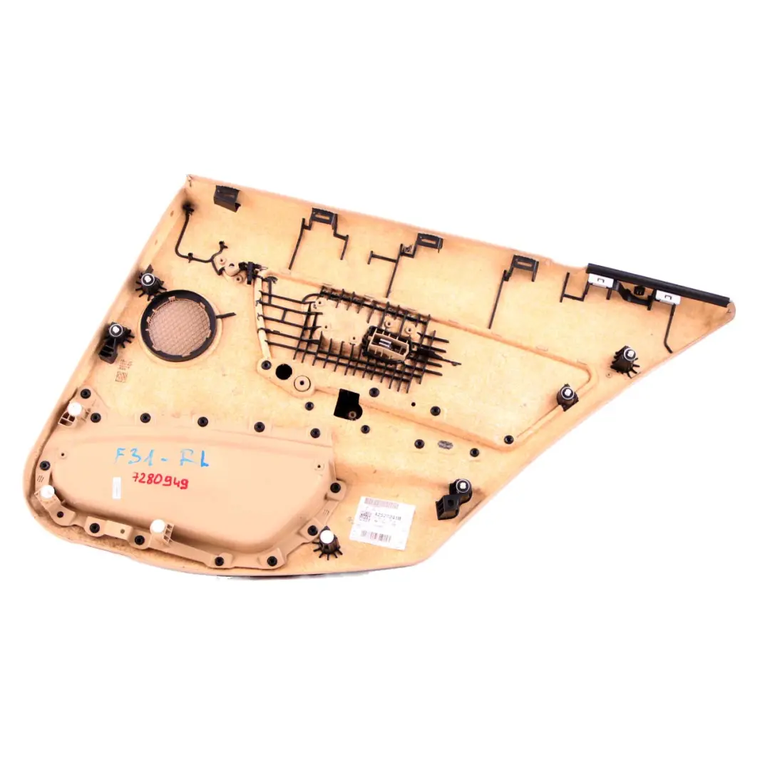 Left N/S Door Card Lining Panel Leather Veneto Beige to BMW 3 F30 F31 Rear with Part number 7280949 BMW 3 F30 F31 Rear Left N/S Door Card Lining Panel Leather Veneto Beige - SKU 7280949 - Part number 7280949