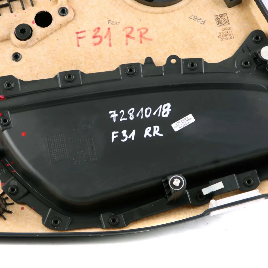 BMW F30 F31 Hinten Rechts Türkarte Verkleidung Leder Dakota Schwarz - SKU 7281018 - Teilenummer 7281018