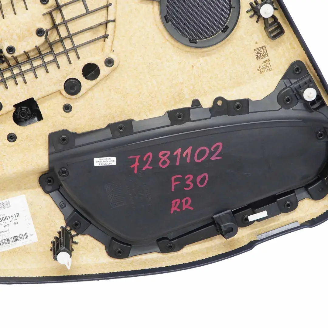 BMW F30 Tarjeta de Puerta Trasera Derecha O/S Forro Panel Persiana Negro Cuero - SKU 7281102 - Número de pieza 7281102