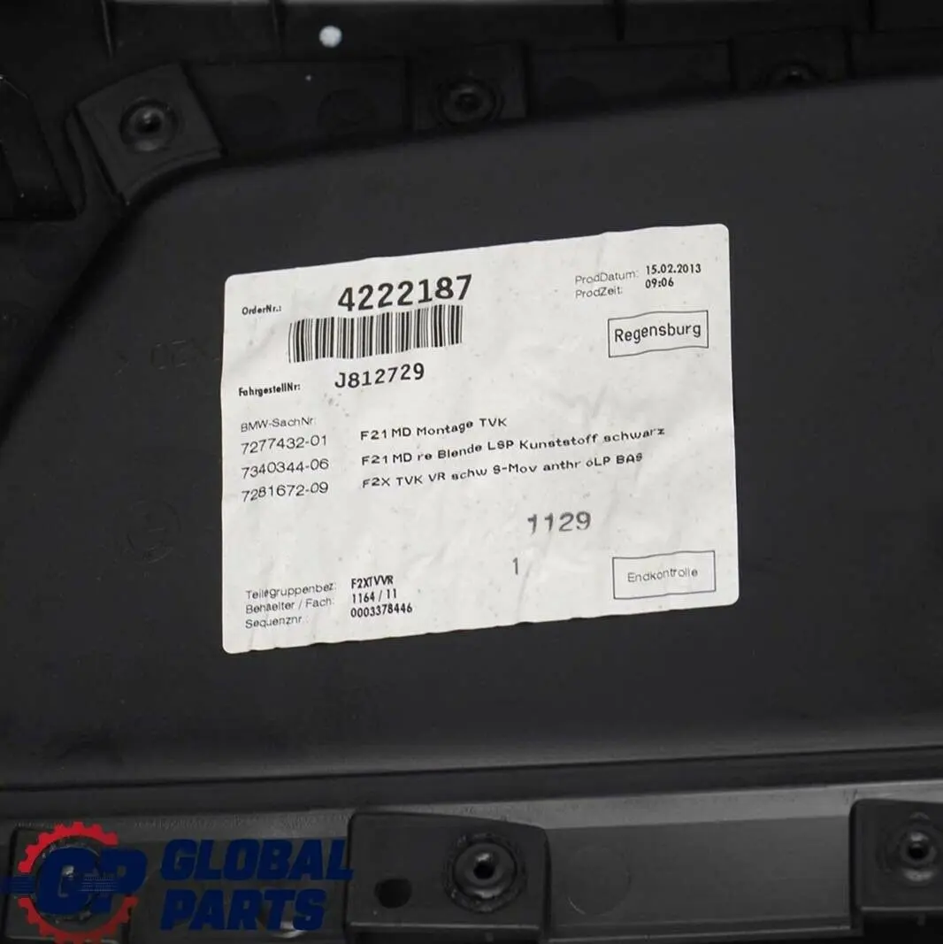 BMW 2 F21 F22 Delantero Derecho Puerta Forro Tarjeta Tela Mover Antracita - SKU 7281674 - Número de pieza 7281674