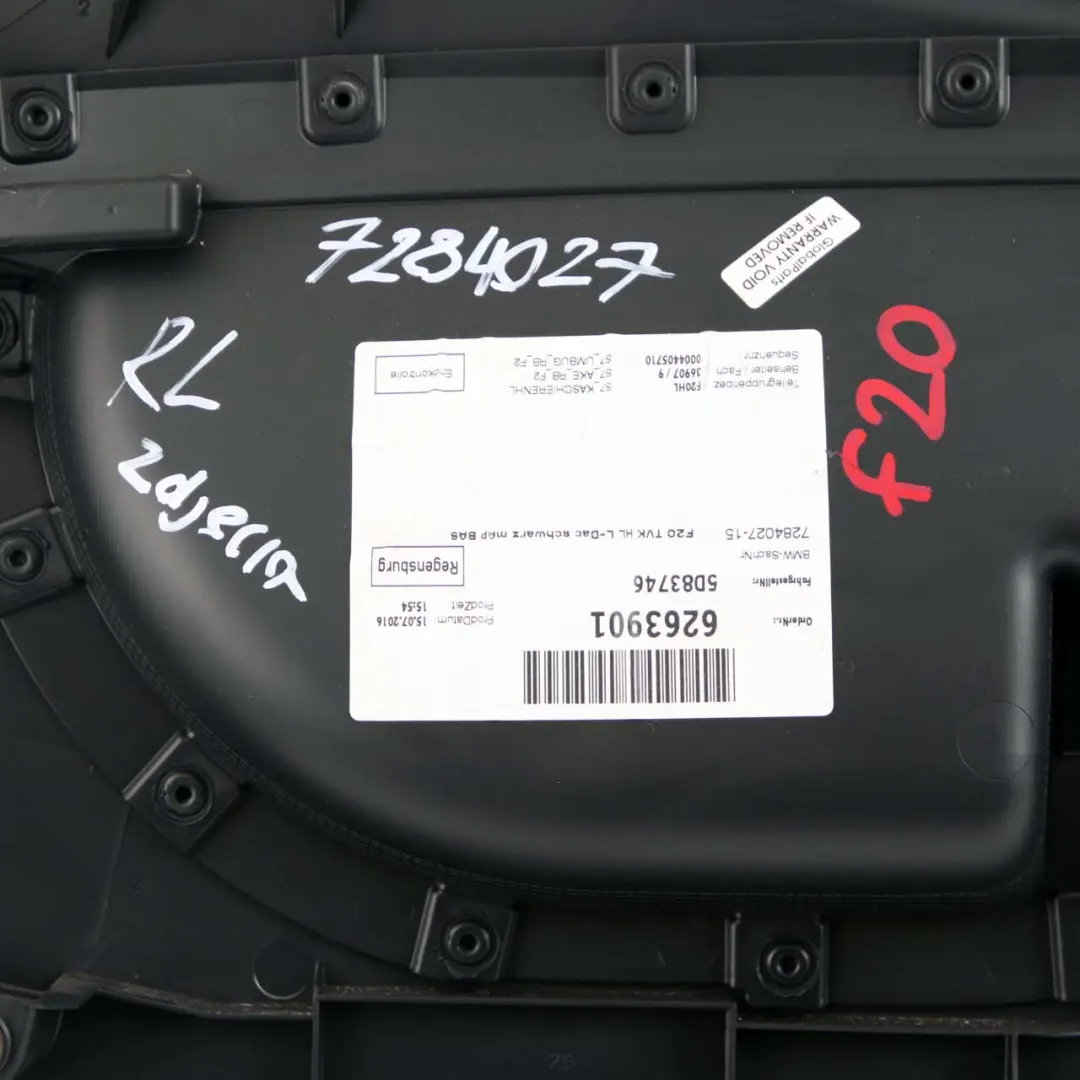 BMW F20 Panel de Tarjeta de Puerta Trasera Izquierda Forro Tapa Cuero Negro - SKU 7284027 - Número de pieza 7284027