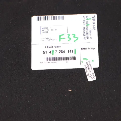 BMW F33 F83 M4 Maletero Convertible Tapa maletero Piso Alfombra Compartimento - SKU 7284142 - Número de pieza 7284142