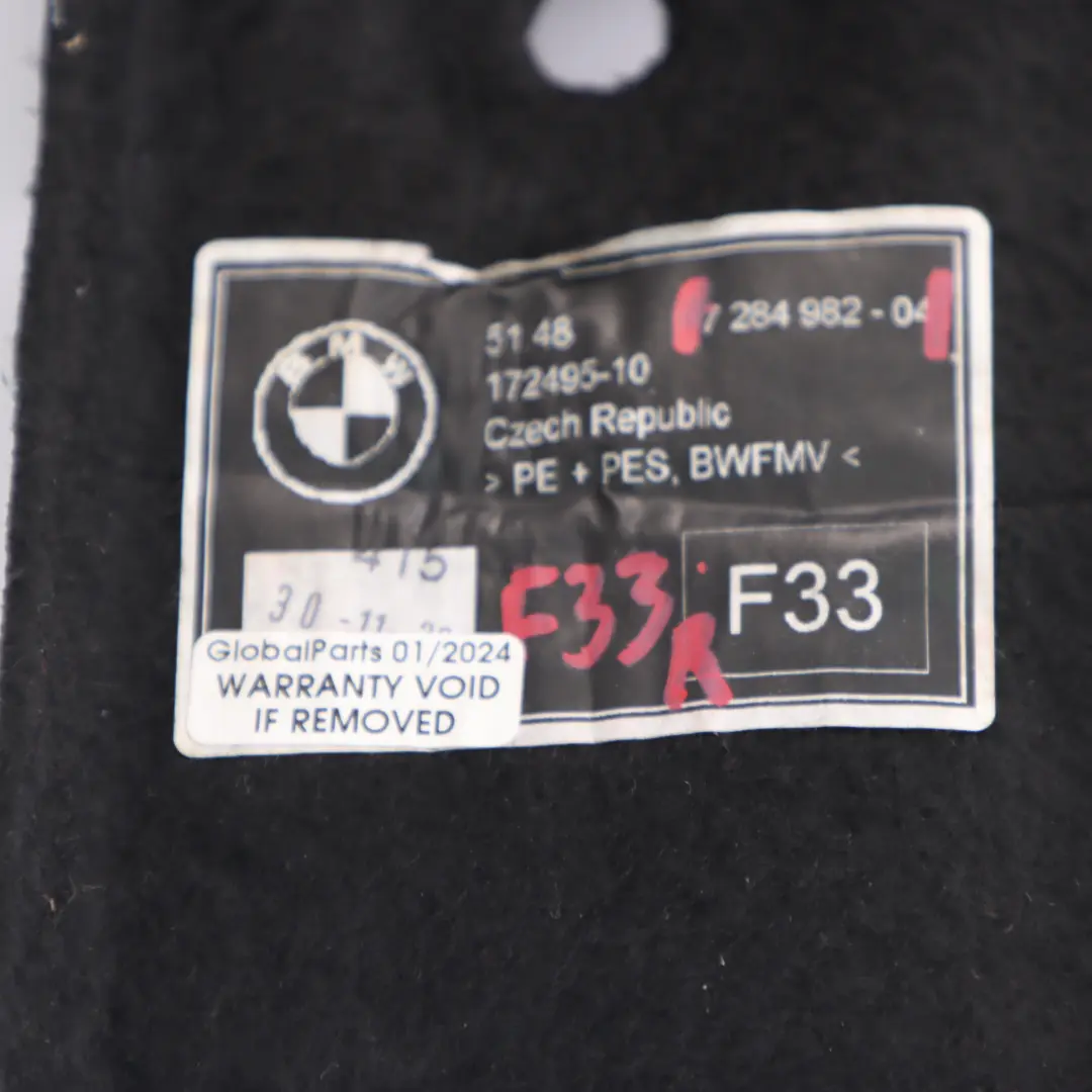 Schall dämmung Rad kasten hinten rechts Matte Gehäuse für BMW F33 mit Teilenummer 7284982 BMW F33 Schall dämmung Rad kasten hinten rechts Matte Gehäuse - SKU 7284982 - Teilenummer 7284982