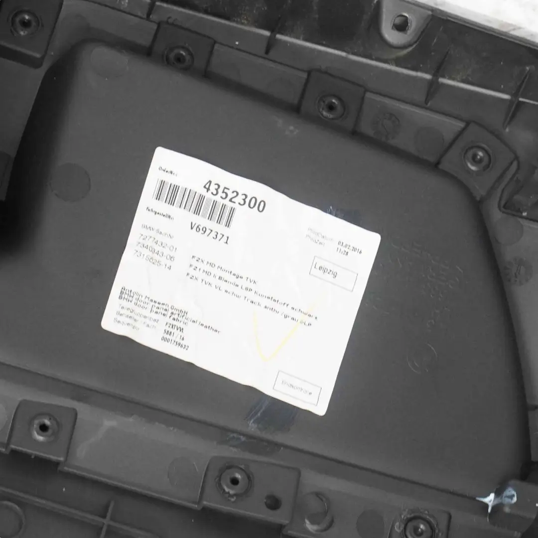 BMW F21 F22 Scheda Porta Anteriore Sinistra Pannello Tessuto Grigio Antracite - SKU 7285353 - Numero di parte 7285353