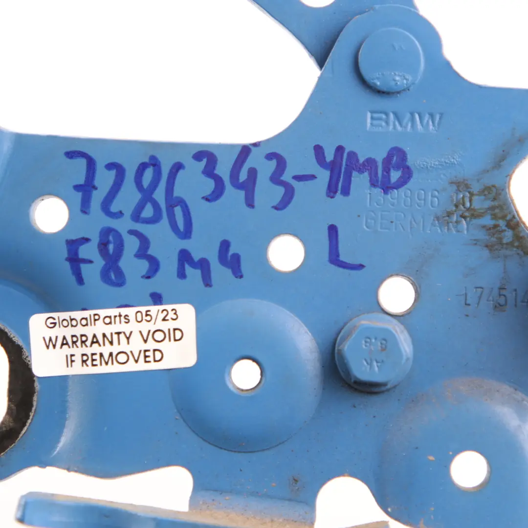 Hood Hinge BMW F20 F21 F30 Front Bonnet Left N/S Yas Marina Blue - B68 7336699 to with Part number 7286343 Hood Hinge BMW F20 F21 F30 Front Bonnet Left N/S Yas Marina Blue - B68 7336699 - SKU 7286343-YMB - Part number 7286343