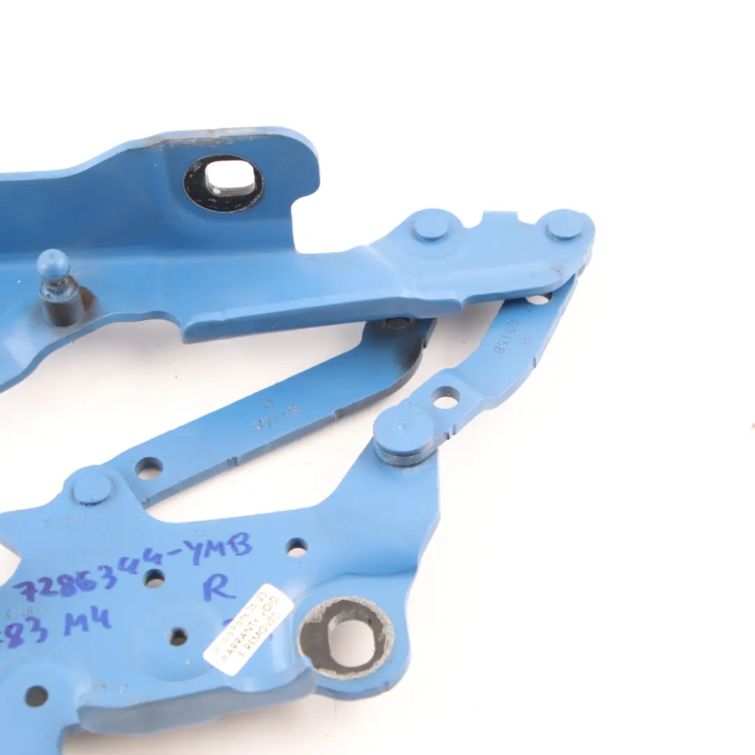 Hood Hinge BMW F20 F21 F30 Bonnet Front Right O/S Yas Marina Blue - B68 7336700 to with Part number 7286344 Hood Hinge BMW F20 F21 F30 Bonnet Front Right O/S Yas Marina Blue - B68 7336700 - SKU 7286344-YMB - Part number 7286344