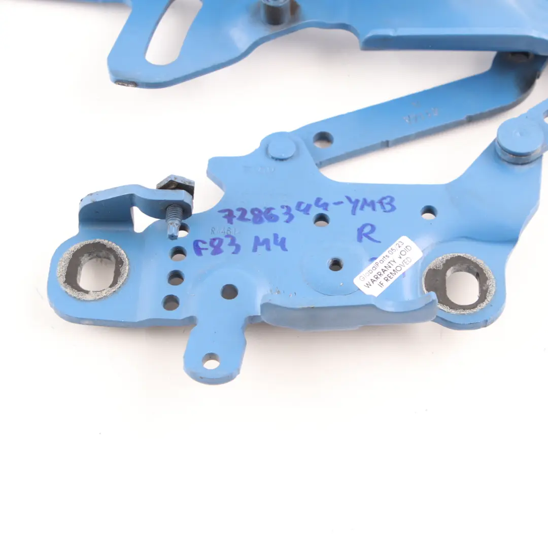 Hood Hinge BMW F20 F21 F30 Bonnet Front Right O/S Yas Marina Blue - B68 7336700 to with Part number 7286344 Hood Hinge BMW F20 F21 F30 Bonnet Front Right O/S Yas Marina Blue - B68 7336700 - SKU 7286344-YMB - Part number 7286344