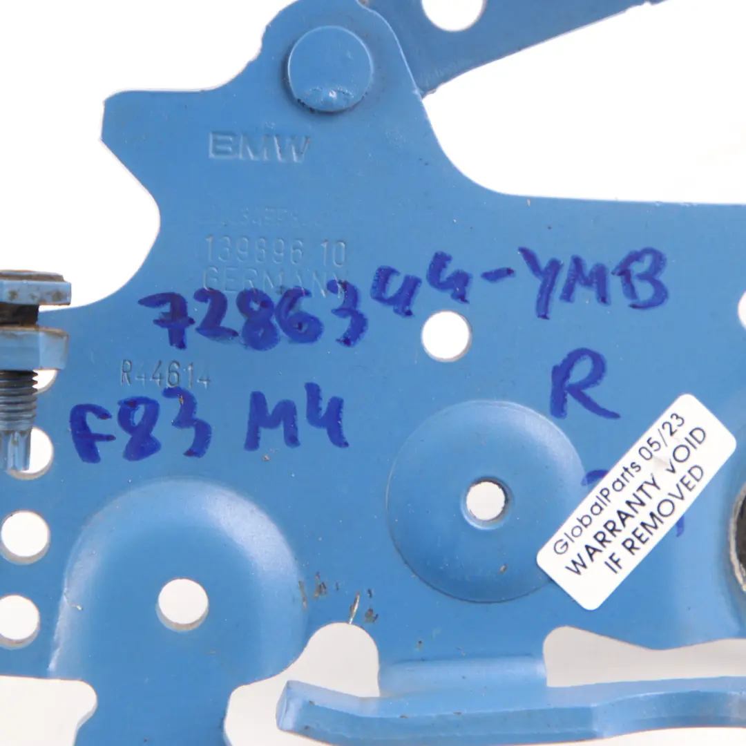 Hood Hinge BMW F20 F21 F30 Bonnet Front Right O/S Yas Marina Blue - B68 7336700 to with Part number 7286344 Hood Hinge BMW F20 F21 F30 Bonnet Front Right O/S Yas Marina Blue - B68 7336700 - SKU 7286344-YMB - Part number 7286344