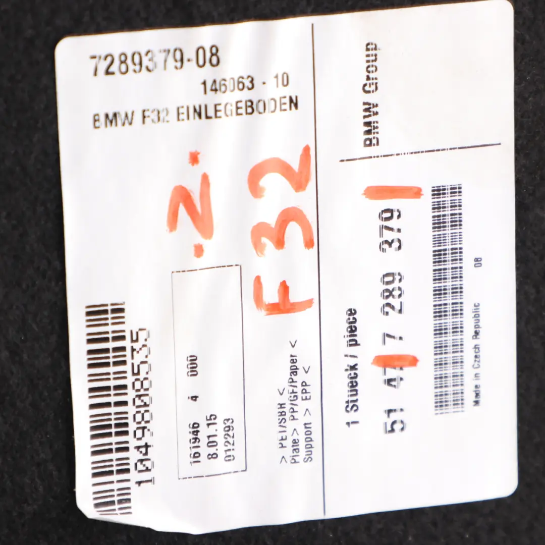 BMW F32 Boot Trunk Floor Carpet Luggage Compartment Anthracite - SKU 7289379 - Part number 7289379