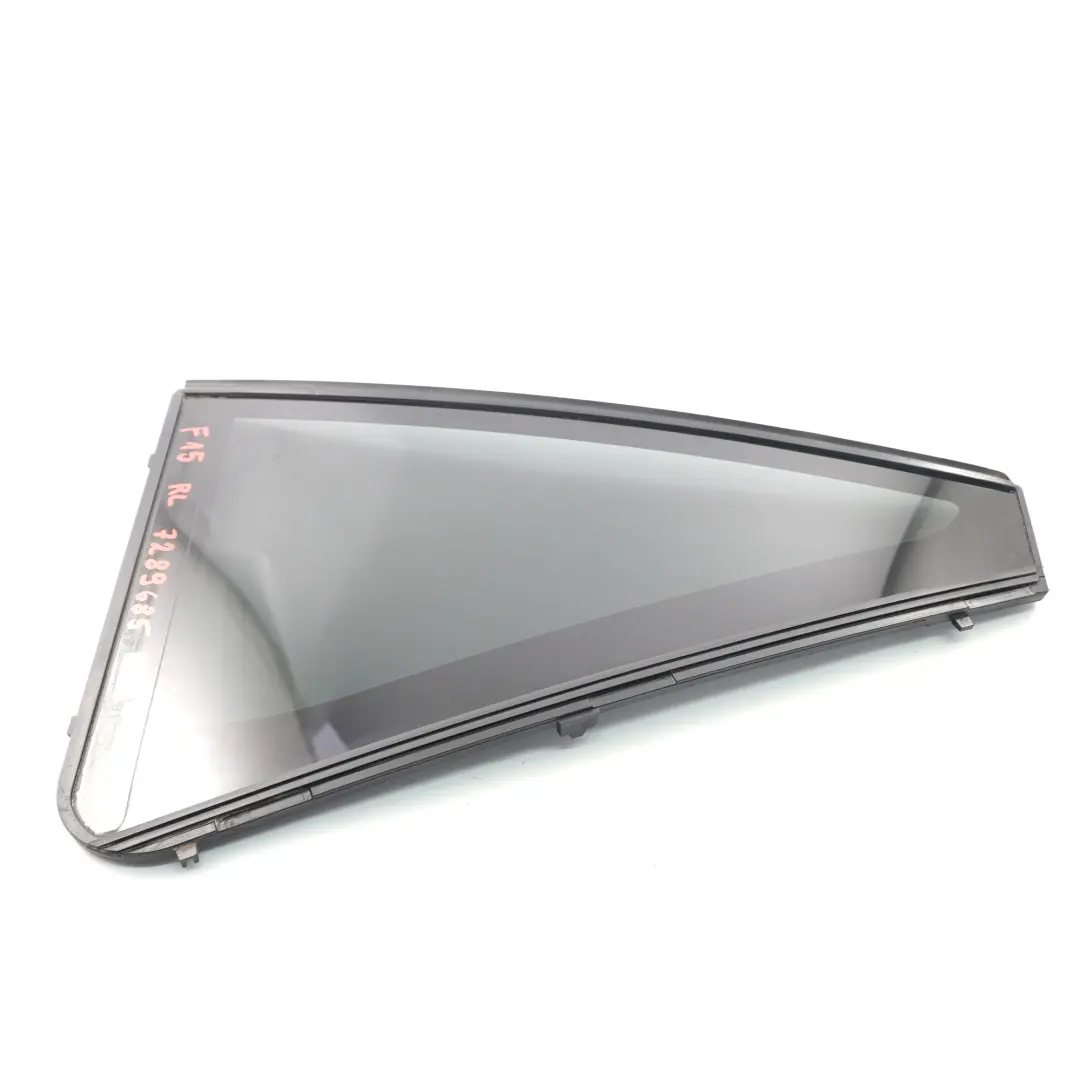 Door Fixed Window Glass Rear Left N/S Triangle SSG Black AS3 to BMW X5 F15 with Part number 7289685 BMW X5 F15 Door Fixed Window Glass Rear Left N/S Triangle SSG Black AS3 - SKU 7289685 - Part number 7289685