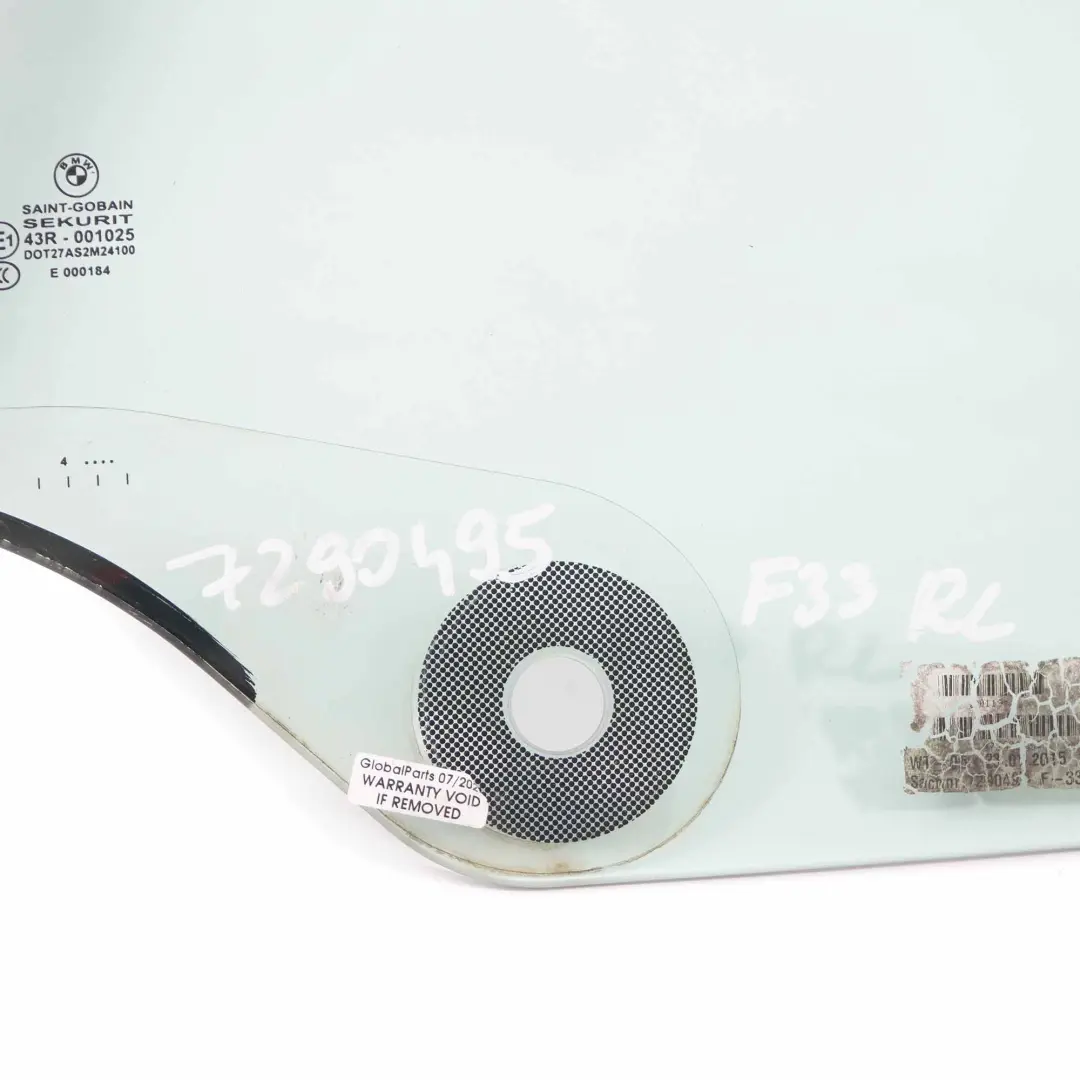 BMW F33 F83 M4 Rear Side Window Glass Quarter AS2 Left N/S - SKU 7290495 - Part number 7290495