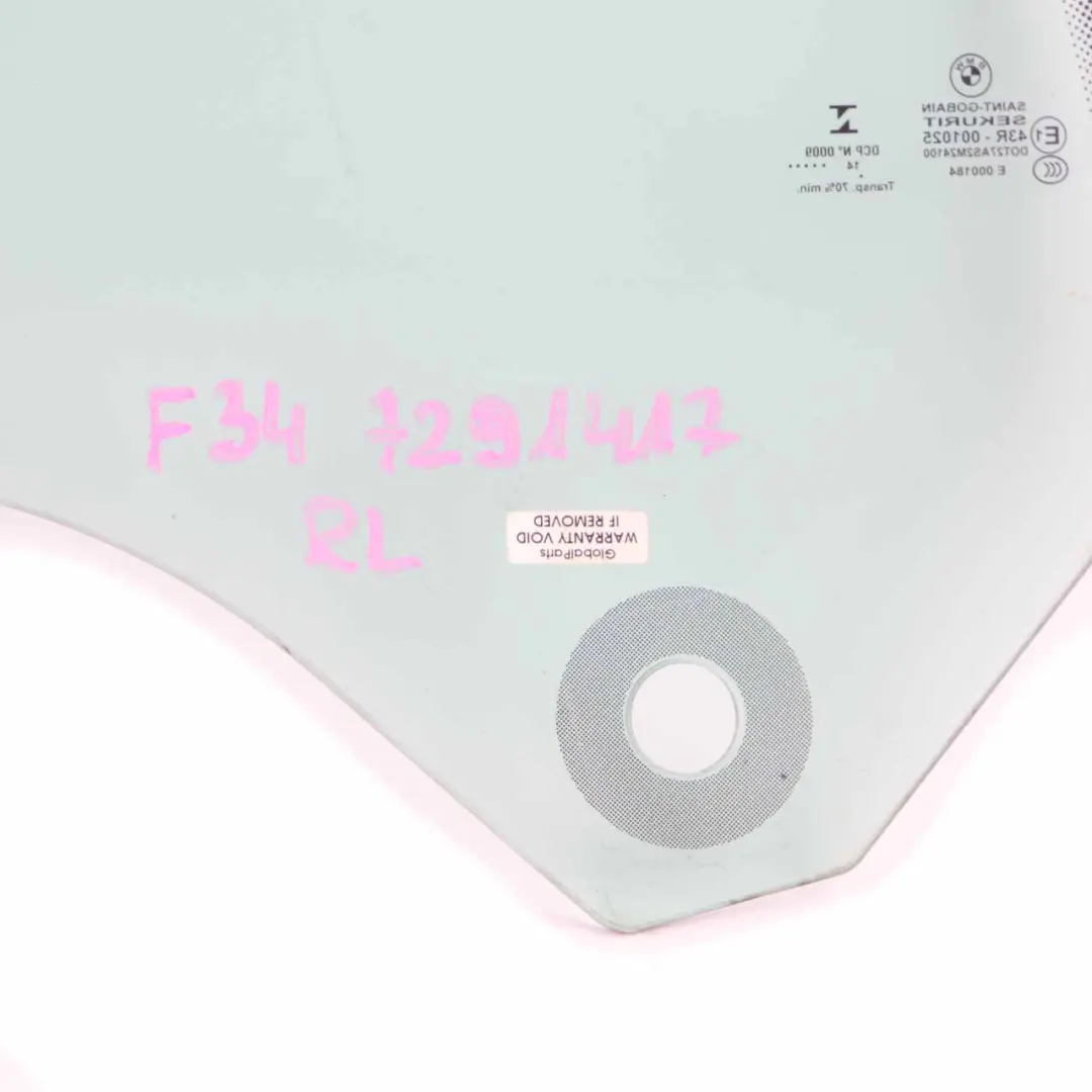 BMW F34 GT Side Window Door Rear Left N/S Glass Glazing AS2 - SKU 7291417 - Part number 7291417