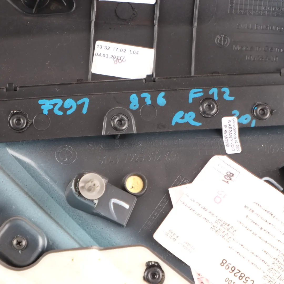 Lateral Trim Panel Rear Right O/S Side Cover HiFi Leather Ivory White to BMW F12 with Part number 7291836 BMW F12 Lateral Trim Panel Rear Right O/S Side Cover HiFi Leather Ivory White - SKU 7291836 - Part number 7291836