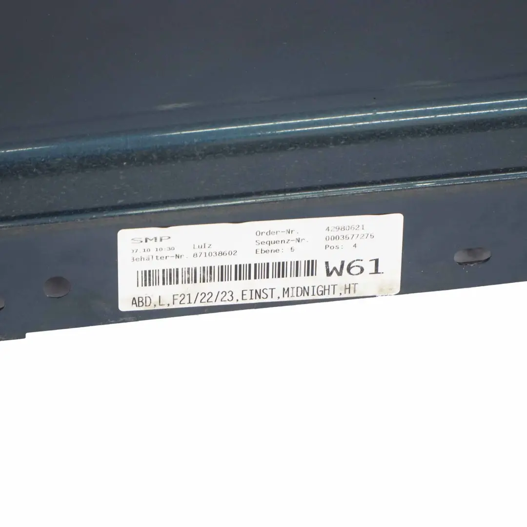 Jupe Latérale BMW F21 F22 F23 Baguette de seuil gauche Bleu Minuit Métallisé B38 pour à propos du numéro de pièce 7293543 Jupe Latérale BMW F21 F22 F23 Baguette de seuil gauche Bleu Minuit Métallisé B38 - SKU 7293543-MBM - Numéro de pièce 7293543